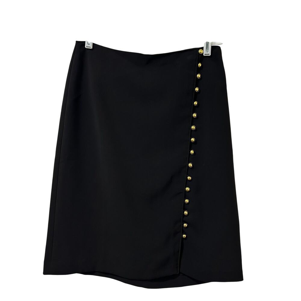Talbots NWT Womens Size 4 Black Pencil Skirt w/ Gold Buttons Office Old Money
